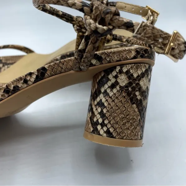 As Seen On Screen Raid Beige Snake Embossed Square Toe Chunky Heel Sandals Womens 36 Faux Leather - Image 14