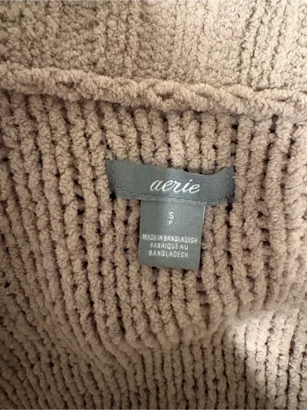 aerie Blush Mauve Open-Front Knit Chenille Cardigan with intentional distressing - Image 5