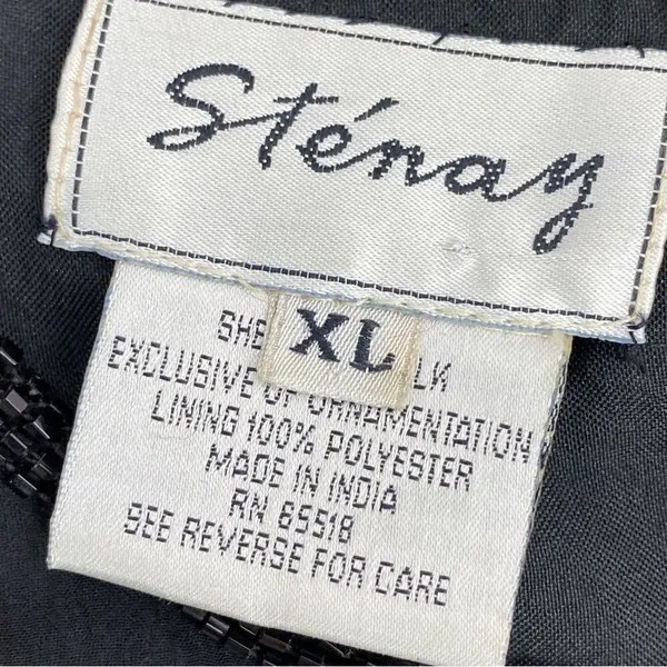 Stenay Vintage Sequin‎ Beaded Silk Blouse Black Multi XL - Image 10