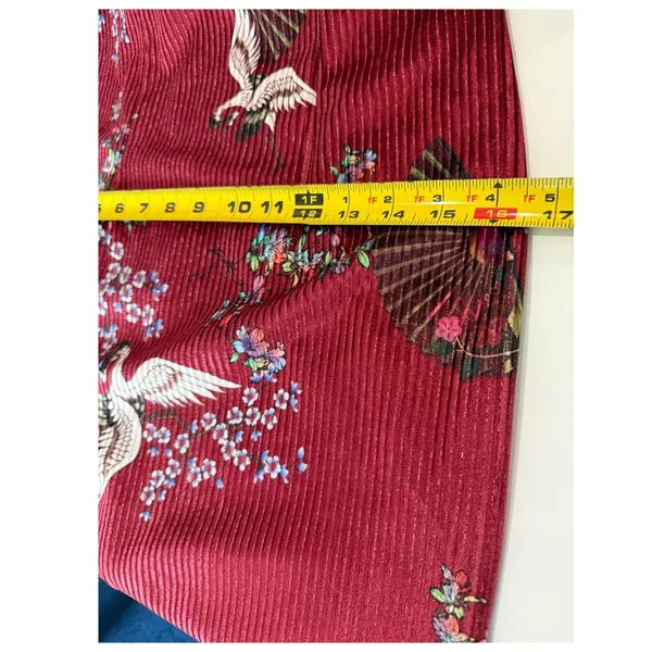 Burgundy Red‎ Crane Floral Pleated Qipao Cheongsam Dress Mandarin Collar L - Image 8