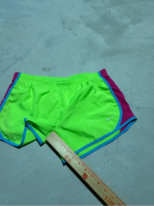 Nike Women's Neon Yellow-Green Running Shorts with Pink & Teal Trim large - Image 3