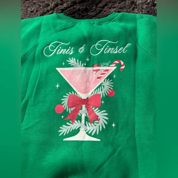 Wildfox Green Crewneck Sweater with Candy Cane Design - Image 5