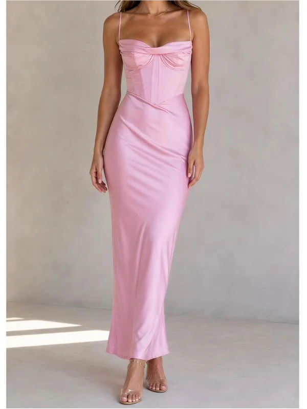 HOUSE OF CB Charmaine Corset Satin Maxi Dress, Pink, Small - Image 4
