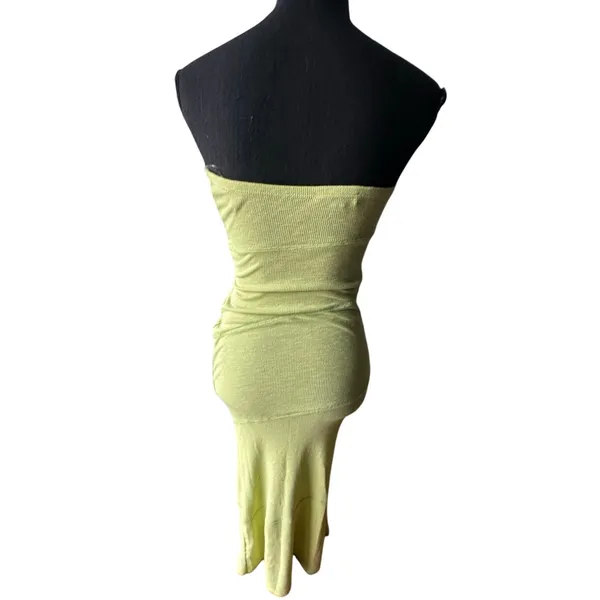 See You Monday Strapless Ribbed Lime Green Bodycon Dress - Image 4