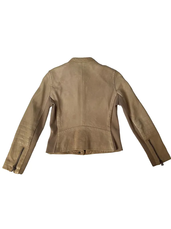 J.Crew Collection Genuine Leather Moto Jacket Beige Taupe Size 4 - Image 4