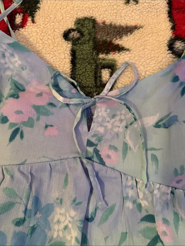 Hollister Light Blue Floral Spaghetti Strap Tiered Dress - Image 2
