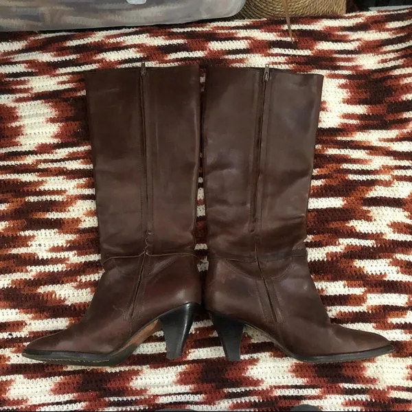 Frye Brown Leather Tall Knee High Buckles Harness Western Boho Cowgirl Boots Goth #Equestrian #Medieval #Whimsygoth #cottagecore Sz 9M Measurement in pics - Image 2
