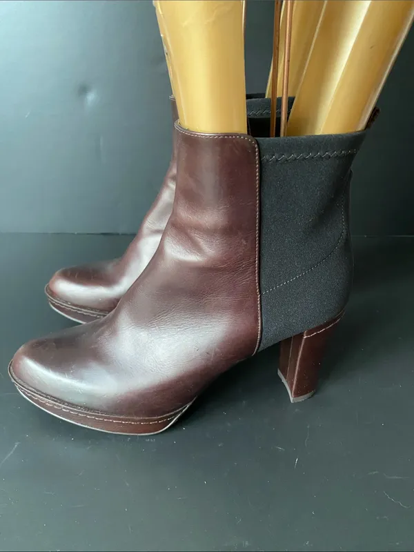 Stuart Weitzman Leather Platform Ankle Heeled Boots Booties Brown Black 6.5 - Image 3