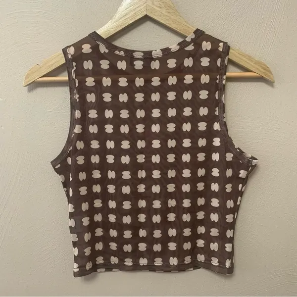 White Fox Boutique Brown and Cream Patterned Cropped Tank - Image 5