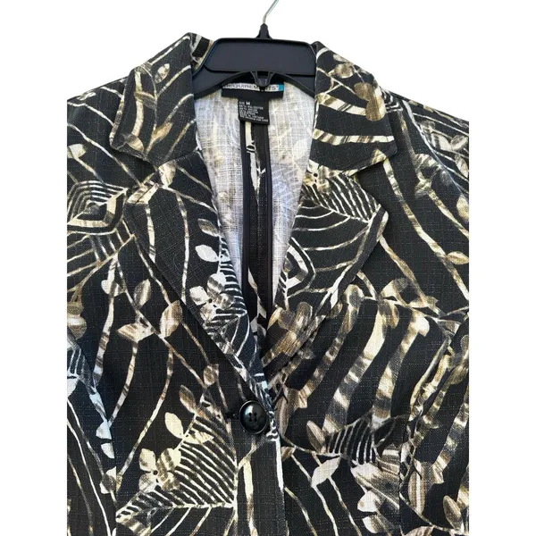 Requirements Artsy Floral Print Blazer Jacket M Tan Abstract - Image 8