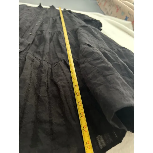 PrettyGarden Black Cotton Tiered Maxi Dress‎ Long Sleeve Button Down Small 4493 - Image 6