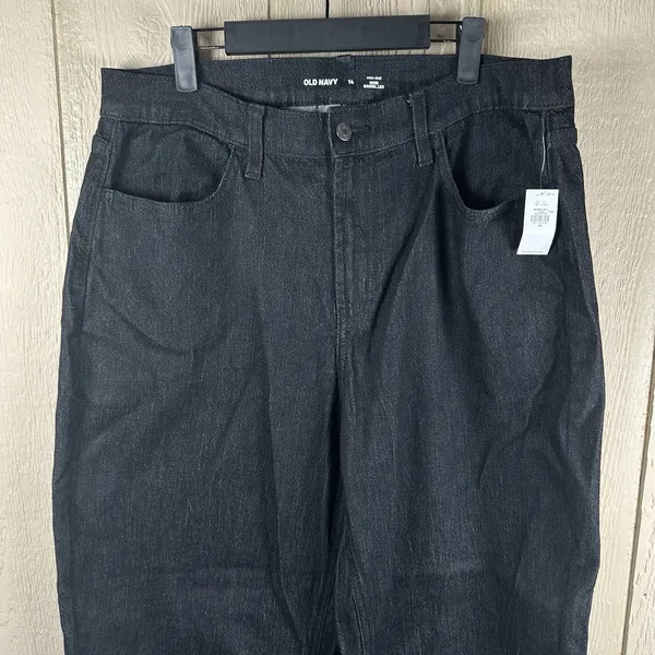 NEW Old Navy High Rise Wow Barrel Leg Jeans Womens 14 Dark Blue Black Wash 2025 - Image 2