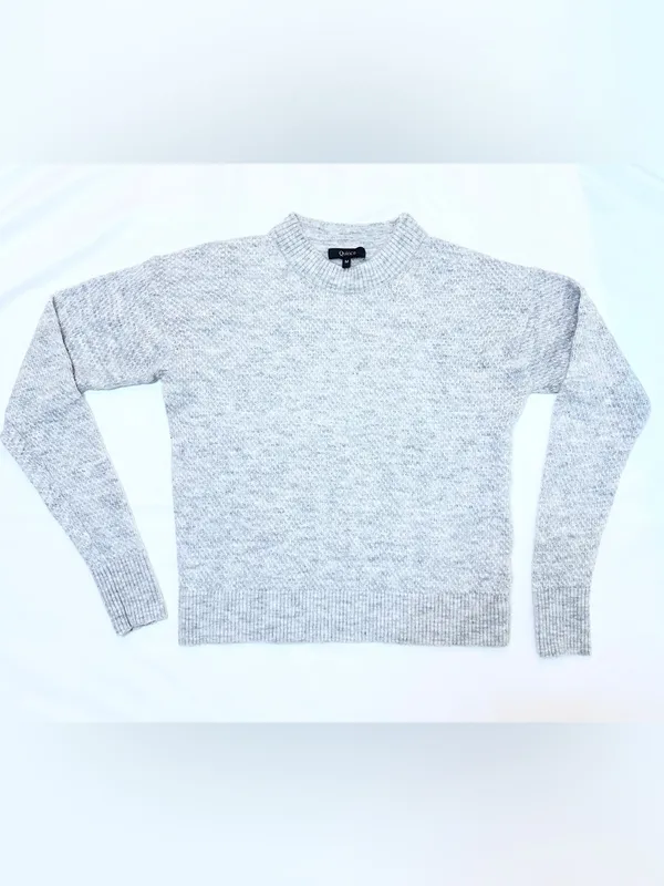 Quince Baby Alpaca Wool Diamond Stitch Crew Sweater – Light Grey – M - Image 3