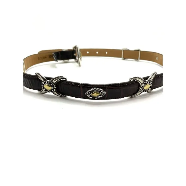 Brighton Belt #40388 Brown Leather Silver Gold Buckle Croc Embossed Size 30 Med - Image 4
