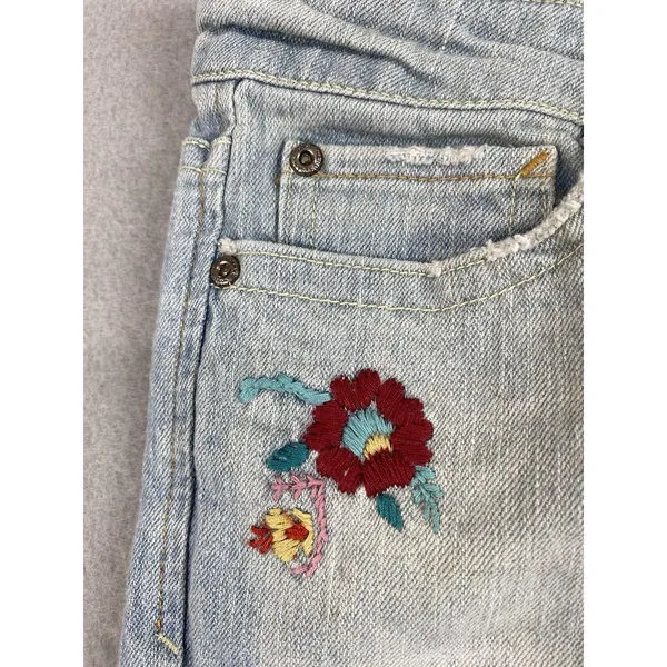 Aeropostale Jeans Womens 32x32 Blue Flower Embroidery Flare Tag 7/8 Indie Boho - Image 4