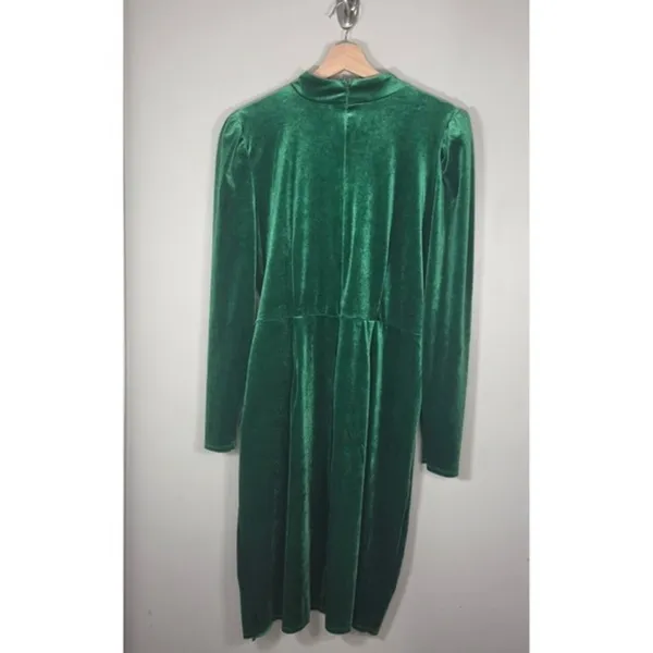 Eloquii Emerald Green Velvet Dress 16 Faux Wrap Ruched Holiday Cocktail Midi - Image 3