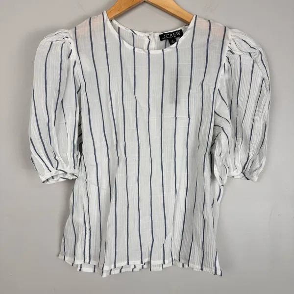 J.CREW Puff Sleeve Top Sheer Gauze Nautical Stripe Small NWT Coastal Prep Vacay - Image 5