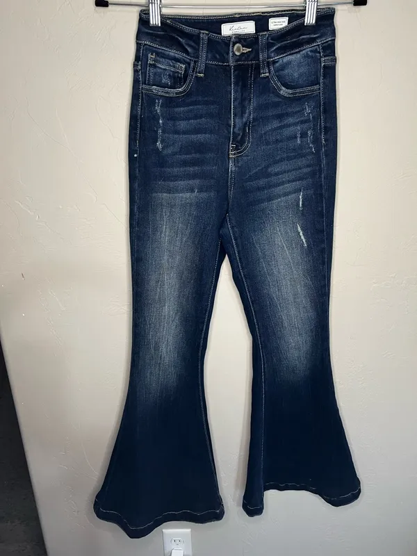 Kancan Ultra High Rise Super Flare Diana Distressed Denim‎ Jeans - Image 5