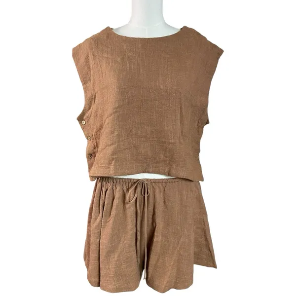 Free People Bohemian Beachy Neutral Skye Mini Skirt & Top Set Latte Small NWT - Image 7