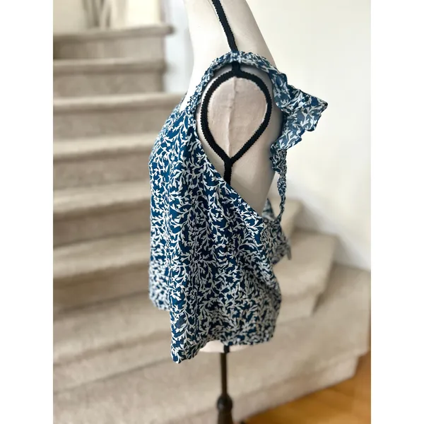 NWT J.Crew Factory Teal Blue & White Floral Print Square Neck Tank - Image 4