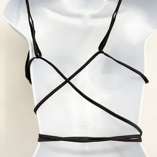 Club Exx Dolls Kill Womens Chrome Iridescent Wrap Triangle Rave Bikini Bra Top L - Image 5