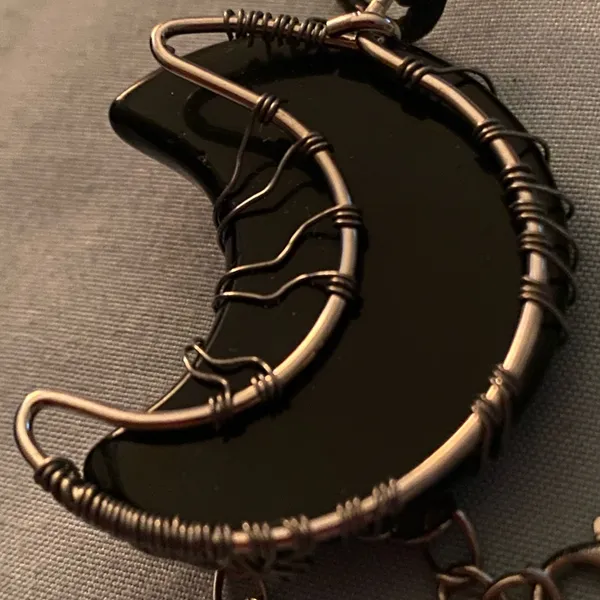 16” Black Cord Necklace Obsidian Black Moon Pemdant Silver Wrap Tree Of Life - Image 6