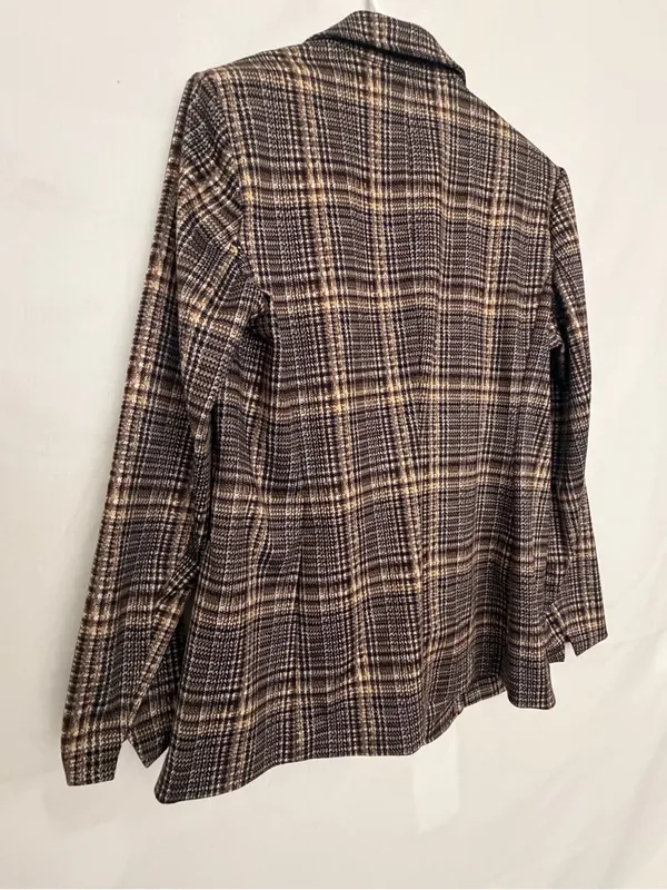Anne Klein Women Plaid Single Button Knit Blazer Faux Leather Trim Size M(A899) - Image 11