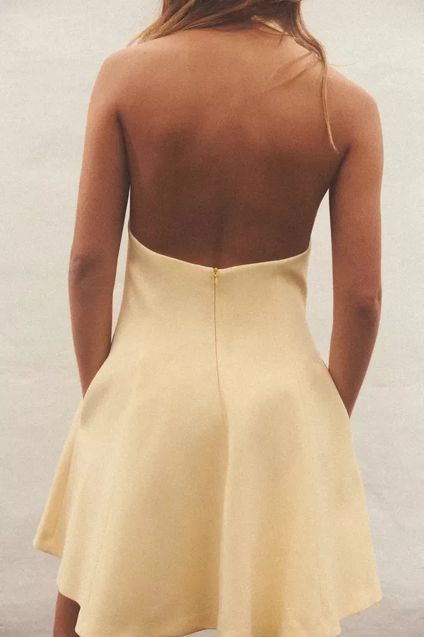 Zara mini halter dress butter yellow evening party wedding dress - Image 9