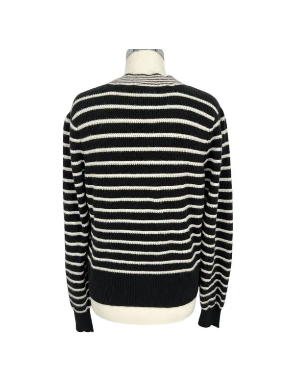 Bagatelle Striped Cardigan Sweater Preppy French Girl Black Ivory Size Large - Image 7