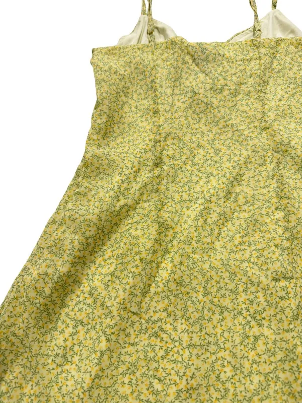 Divided Yellow Green Floral Mini Dress Sundress Tie Front Cutout X-Small Women's - Image 4