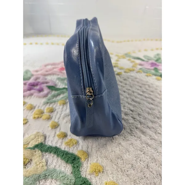 Estee Lauder Blue Denim‎ Faux Leather Cosmetic Makeup Travel Bag Pouch - Image 2