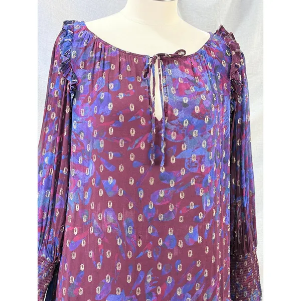 Cleobella Addison Purple Floral Metallic Tiered Midi‎ Dress Womens M AS IS - Image 2