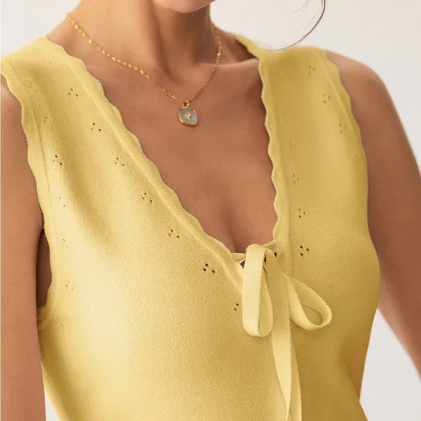 Rihoas Yellow Tie-Front Knit Tank Top - Image 2