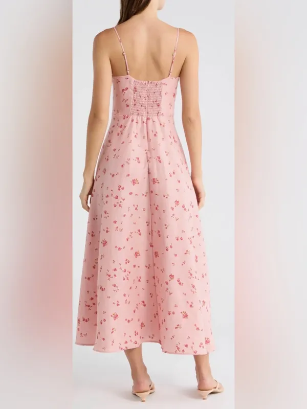 NEW Reformation Monette Noelia floral Linen Pink Maxi Dress sz 12 - Image 4