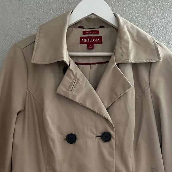 Merona Water Repellent Khaki Double Breasted Long Trench Coat - Medium - Image 2