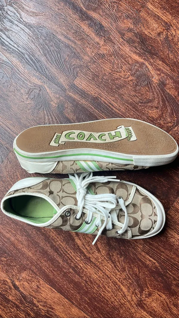 Vintage Coach Green Signature C Jacquard Polly Sneakers Sz 10 Y2K⁠ - Image 5