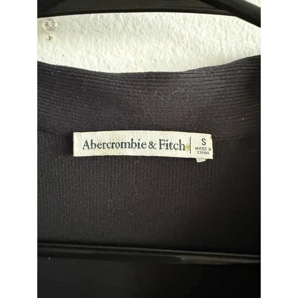 Abercrombie & Fitch Womens Black Ribbed Short Sleeve Polo V-Neck Top Small 4109 - Image 3