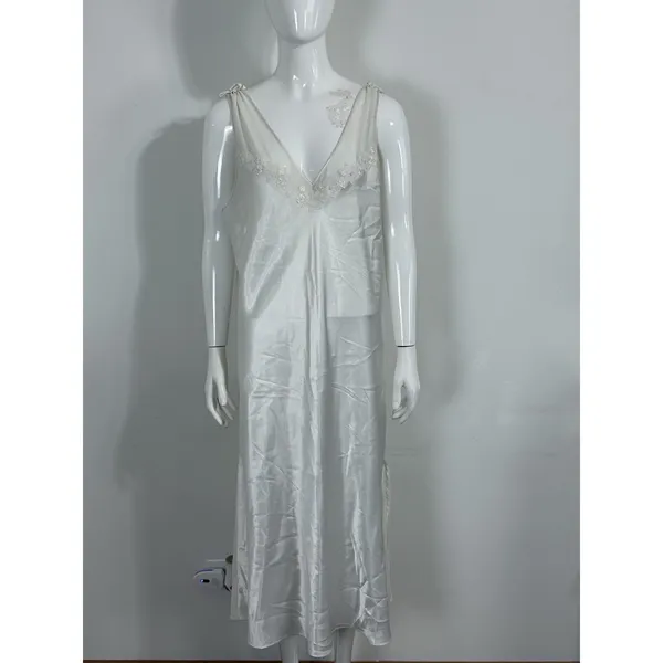 Oscar de la Renta Pink Label Women XL Satin Nightgown Long Robe Set Ivory Bridal - Image 5