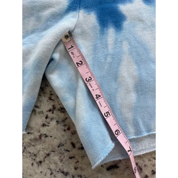 Warm Fun Sweat Shorts‎ Womens S Blue Tie Dye Retro Athleisure Raw Hem Fleece - Image 6