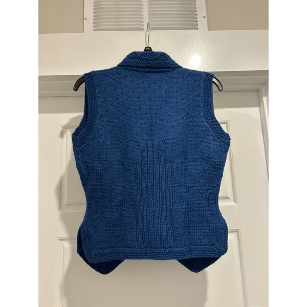 Vintage Alpenblick Blue Cable Knit Shawl Collar Vest Nautical Academia Game Day - Image 4