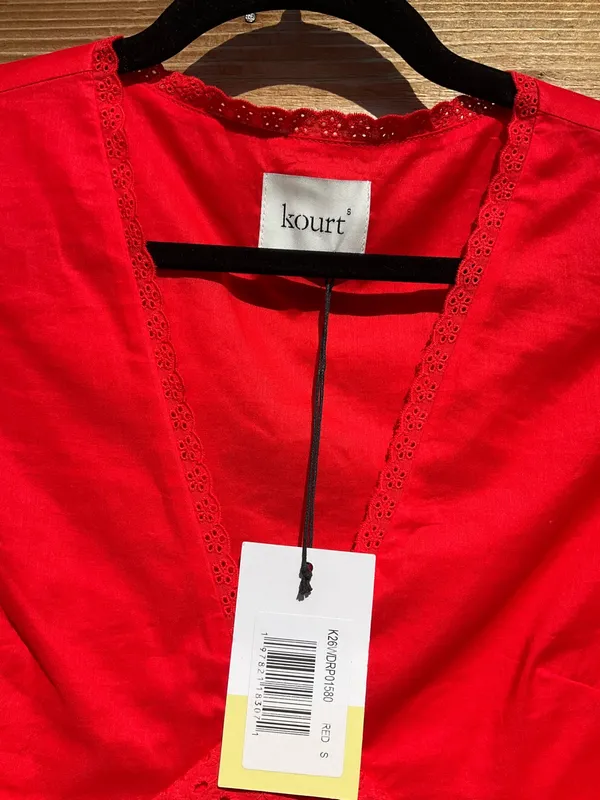 Kourt Red Size S Tatiana Cotton V Neck Mini Dress Few Moda - Image 8