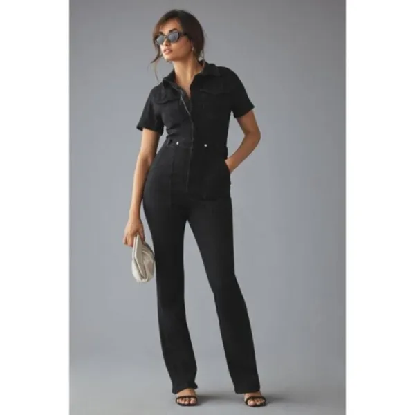 GOOD AMERICAN Fit for Success Bootcut Jumpsuit in Black099 Size Medium - Image 11
