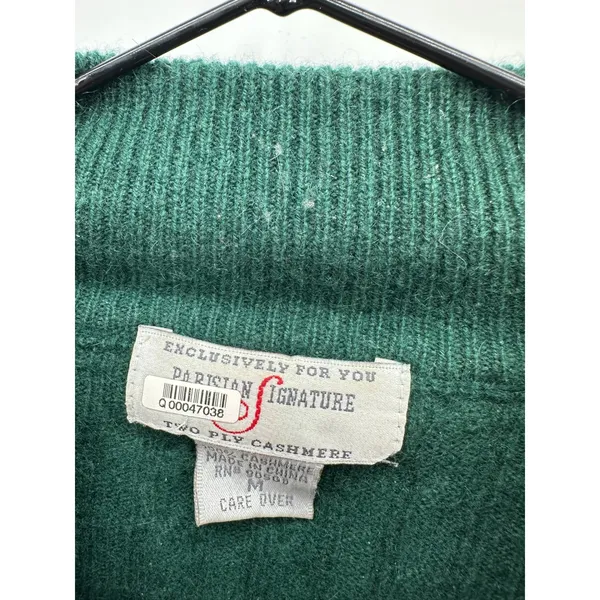 Parisian Signature Dark Green 100% Cashmere Mock Neck Cable Knit Sweater Mens‎ M - Image 6