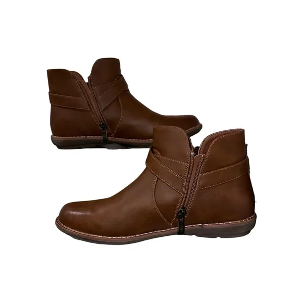 VEPOSE Brown Women's Ankle Boot With‎ Buckle Rubber Outsole 7.5 - Image 3