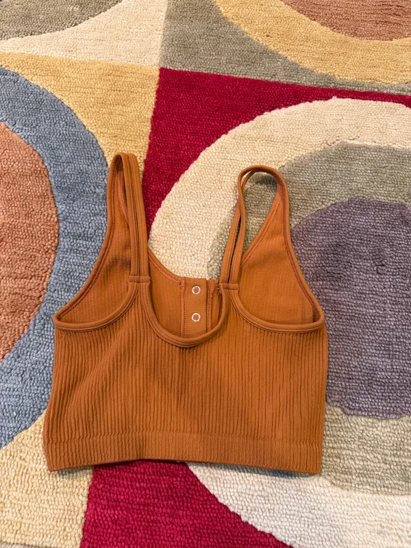 Aerie Ribbed Snap Front Seamless Very Crop Tank Top Henley Burnt Orange Medium - Image 3