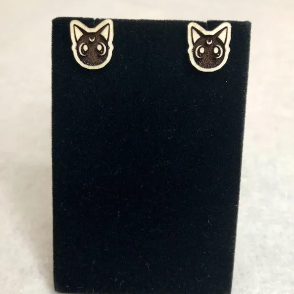 Sailor Moon Luna Wood Stud Earrings Brown - Image 2