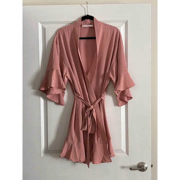 Birdy Grey Kenny Robe Matte Dusty Rose Pink Ruffle‎ Sleeve Tie Waist M/L - Image 6