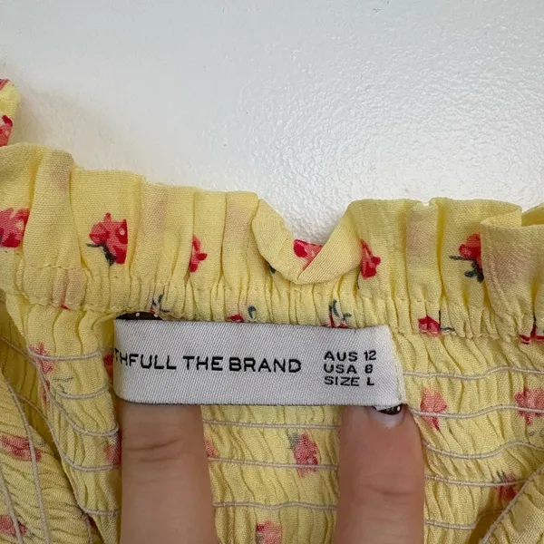 Faithfull the Brand Puff Sleeve Yellow Floral Sage Mini Dress Size Large - Image 6