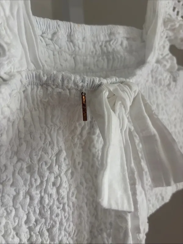 Misa Los Angeles Abelia Top White Smocked Eyelet Flutter Sleeve Crop Top Size S - Image 7