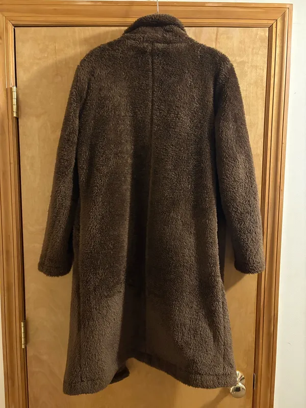 Angashion Women's Brown Fuzzy Fleece Lapel Open Front Long Coat Faux Fur - Image 7